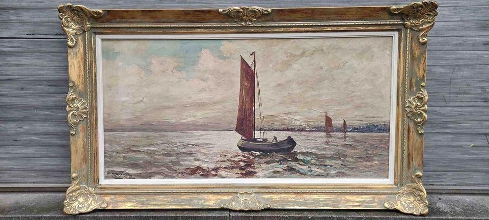 Huile sur toile marine signe Willy meurisse, Antiek en Kunst, Ophalen