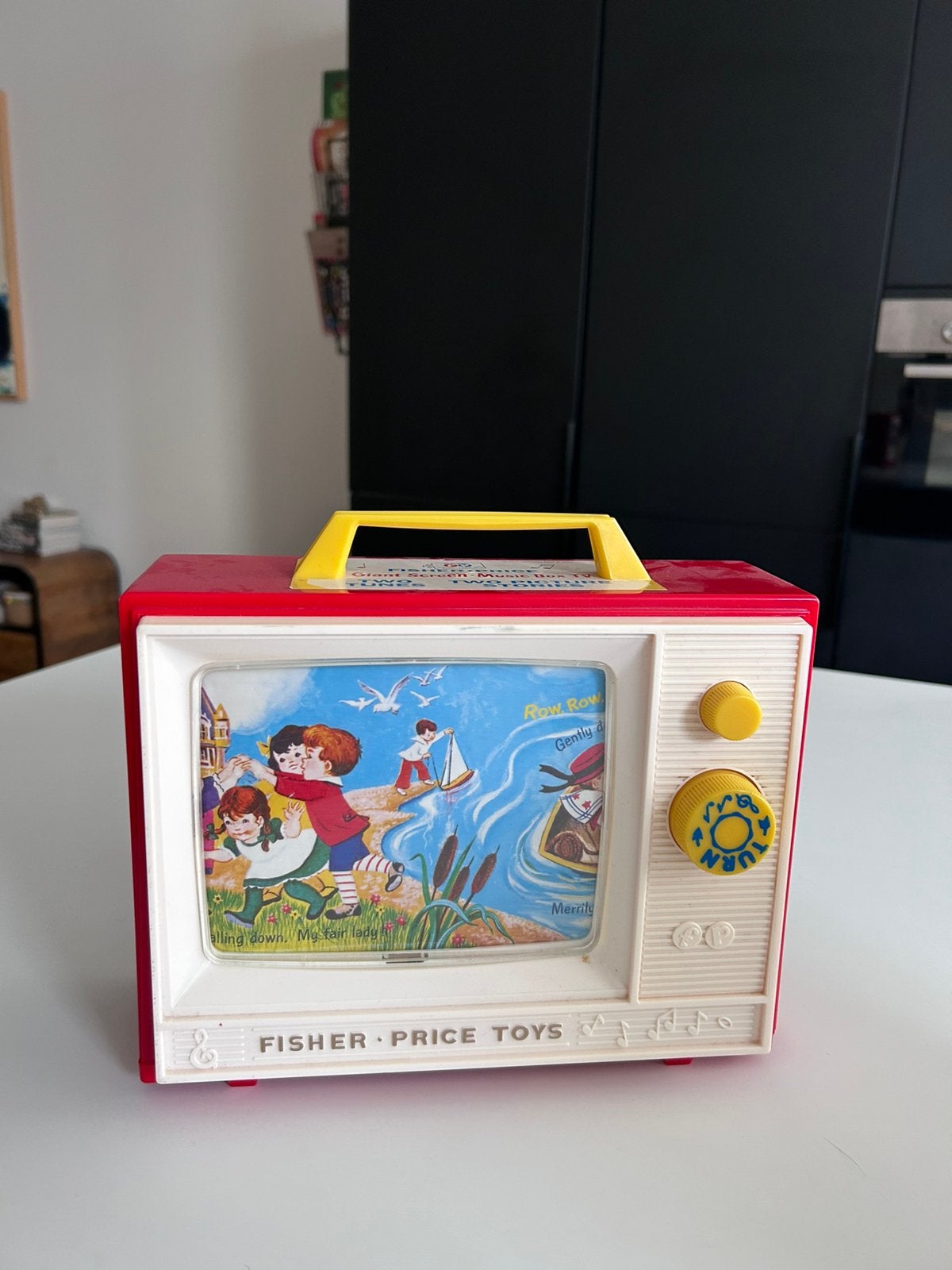 Retro fisher price tv muziekdoos, Ophalen of Verzenden, Gebruikt, Overige typen, Met geluid