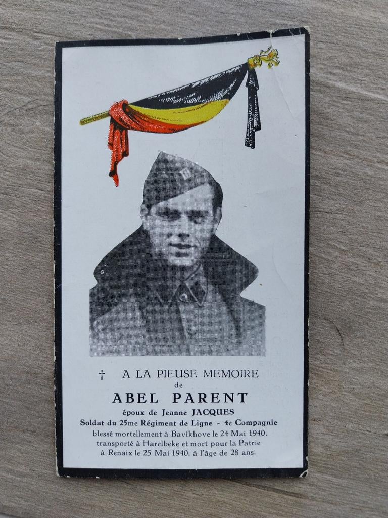Bidprentje Belgisch wo2 1940 Leie Bavikhove 25e linie, Ophalen of Verzenden