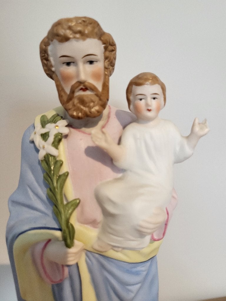 Beeld H. Jozef met Jezus in biscuitporcelein, Antiek en Kunst, Ophalen