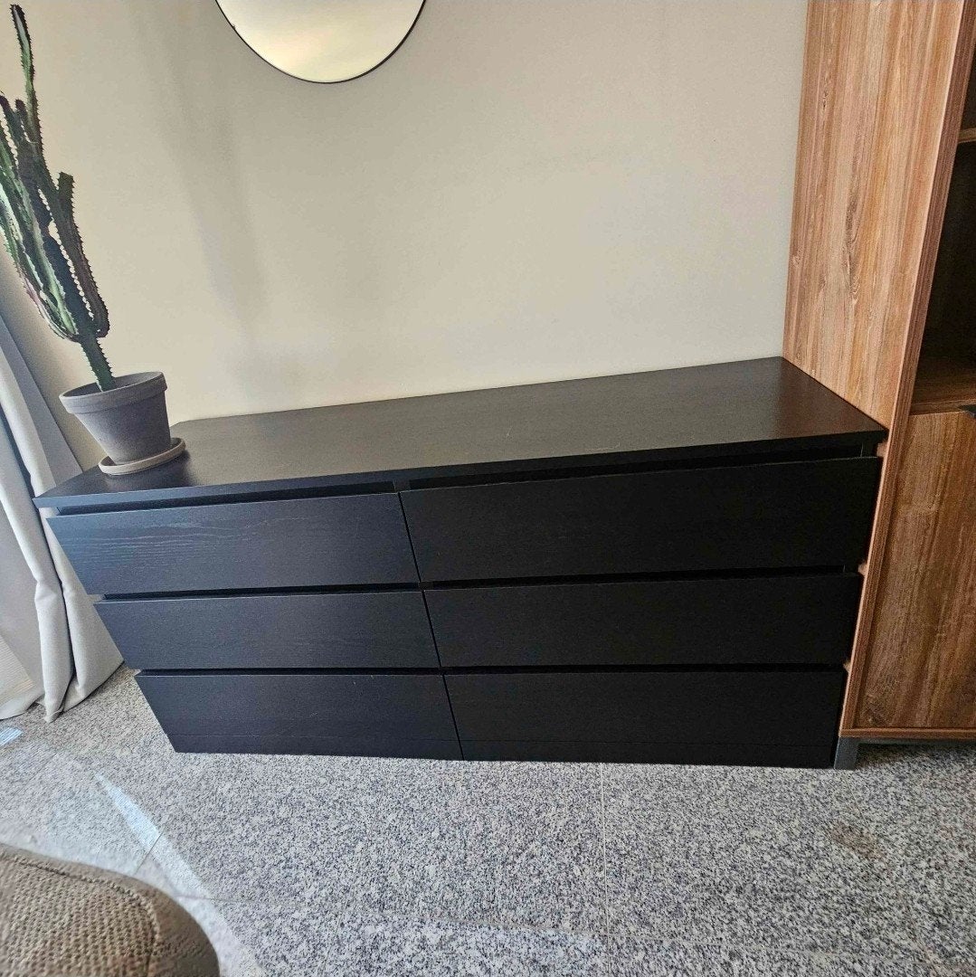 Commode MALM 6 tiroirs brun foncé, Ophalen, Gebruikt, 150 tot 200 cm, 75 – 100