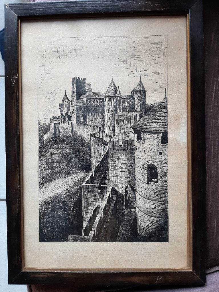 tekening (Oost-Indische inkt) onder glas in lijst 38cm, Antiek en Kunst, Ophalen of Verzenden, Tekening, Pentekening, Met ophangsysteem