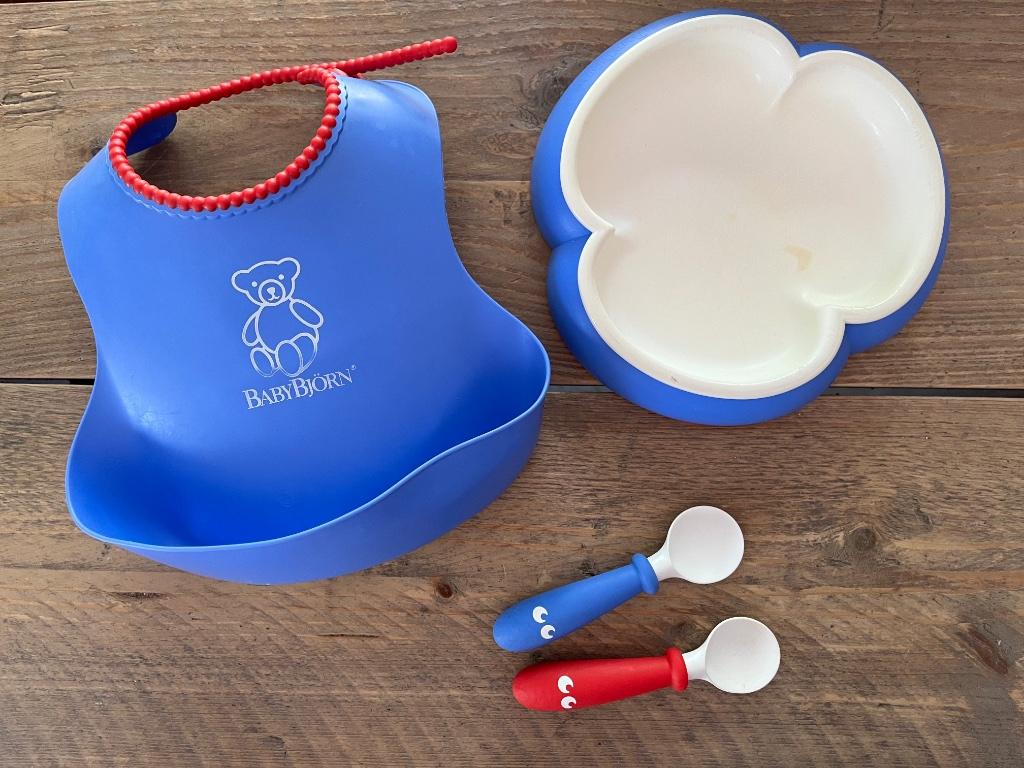 BABYBJÖRN : eetset (mag in vaatwasser) bord + slab + bestek, Kinderen en Baby's, Ophalen of Verzenden, Gebruikt, Overige typen