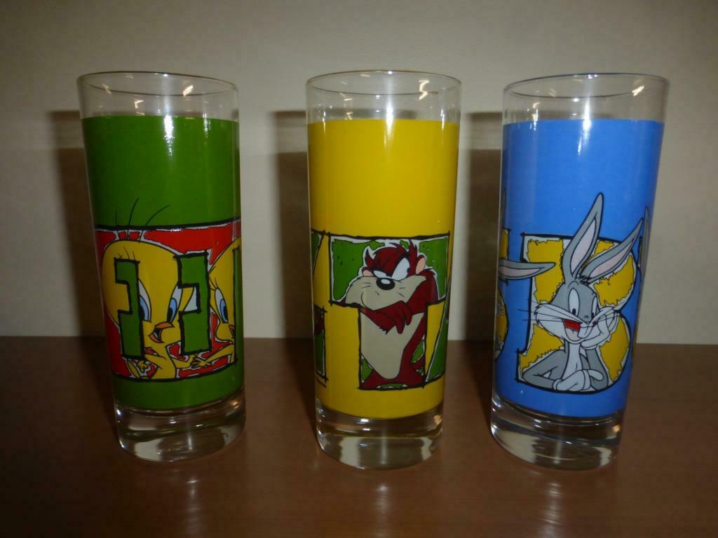 3 verzamelglazen : bugs bunny, tweety en taz, Ophalen of Verzenden, Zo goed als nieuw, Frisdrankglas