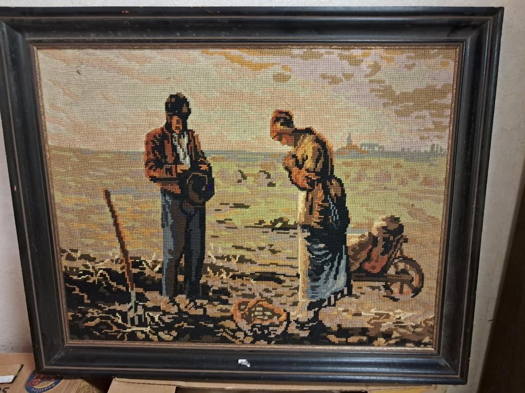 Kader met handwerk : het angelus, Hobby en Vrije tijd, Naaien en Fournituren, Ophalen of Verzenden
