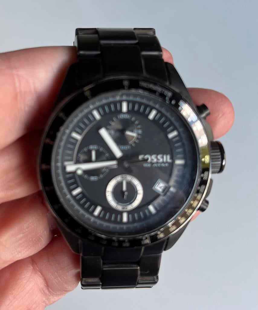 FOSSIL zwart herenhorloge CH2601 - 44mm, Montre-bracelet, Autres marques, Enlèvement ou Envoi, Acier