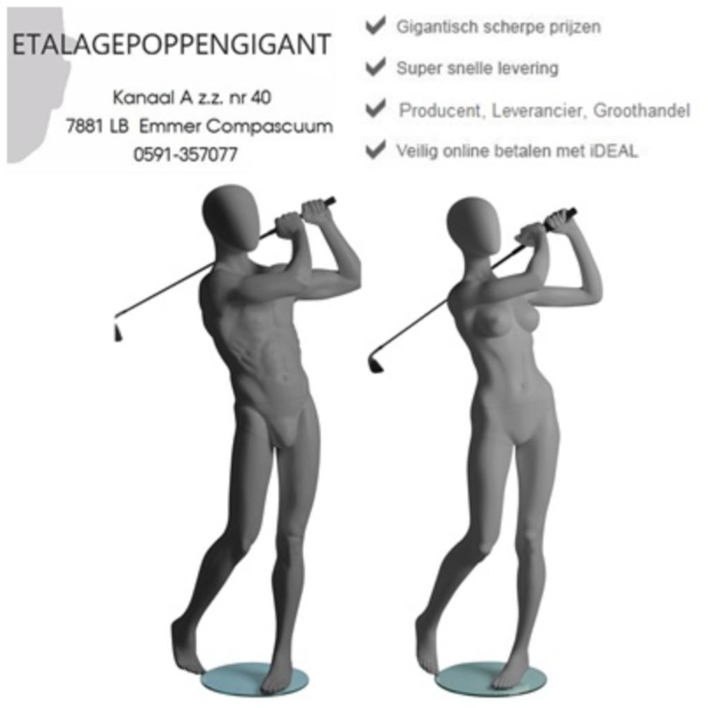 Etalagepoppen/Mannequins met Egg Hoofd, in Golf Houding EPG, Sport en Fitness, Golf, Ophalen of Verzenden, Nieuw, Kleding, Overige merken