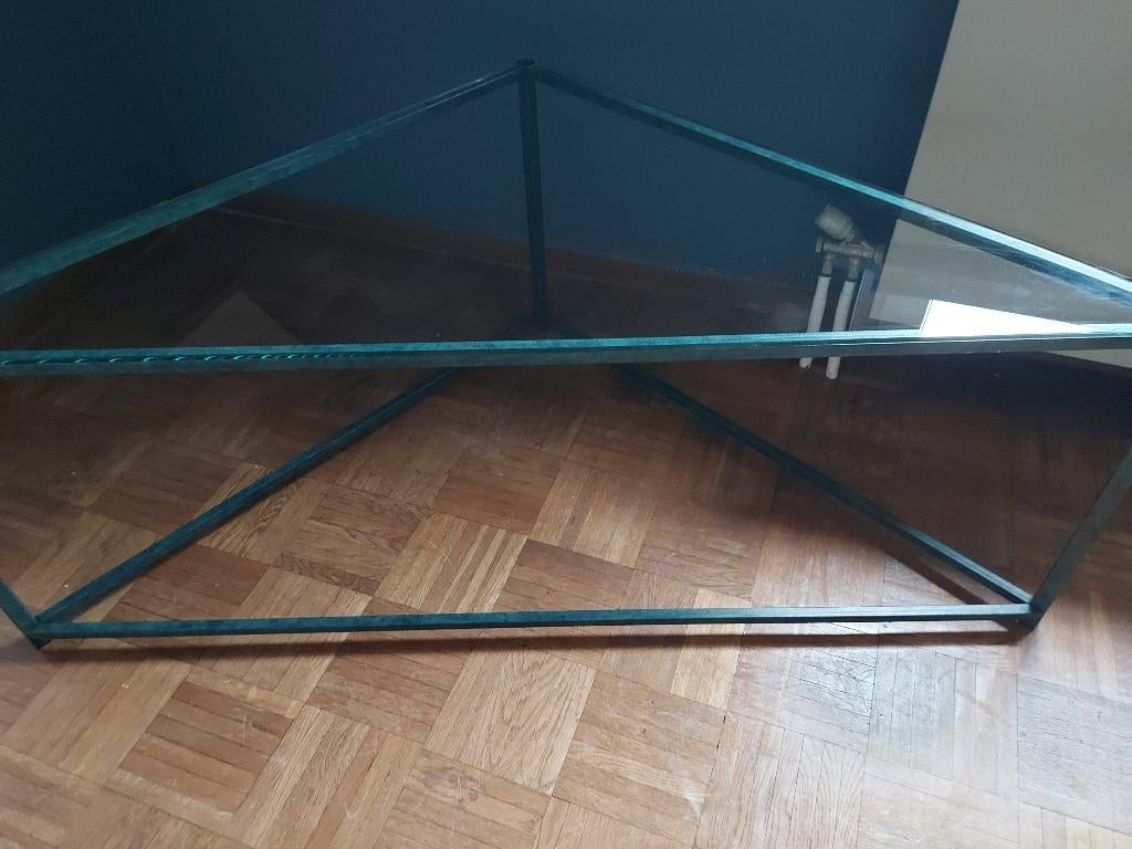Design salontafels/bijzettafels, smeedijzer met glas, Verre, Enlèvement, Autres formes, 45 à 60 cm
