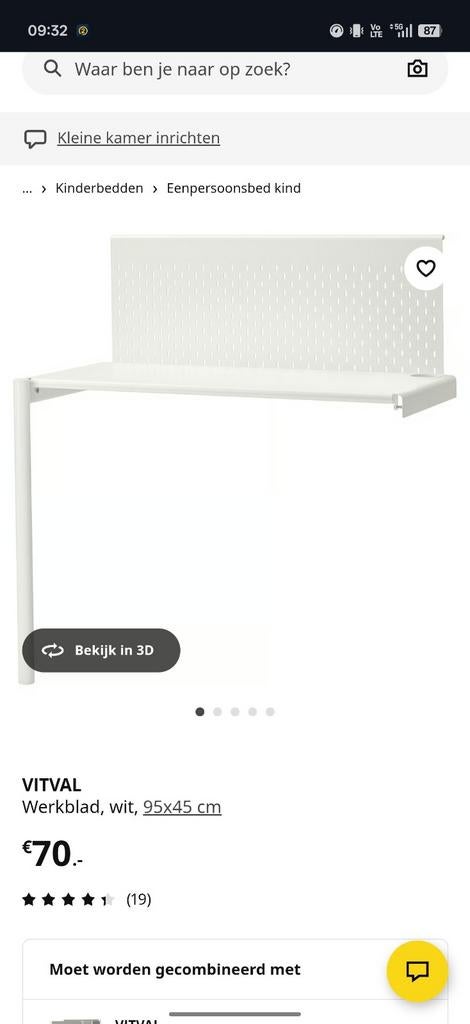 Bureau Ikea vitval, Huis en Inrichting, Ophalen