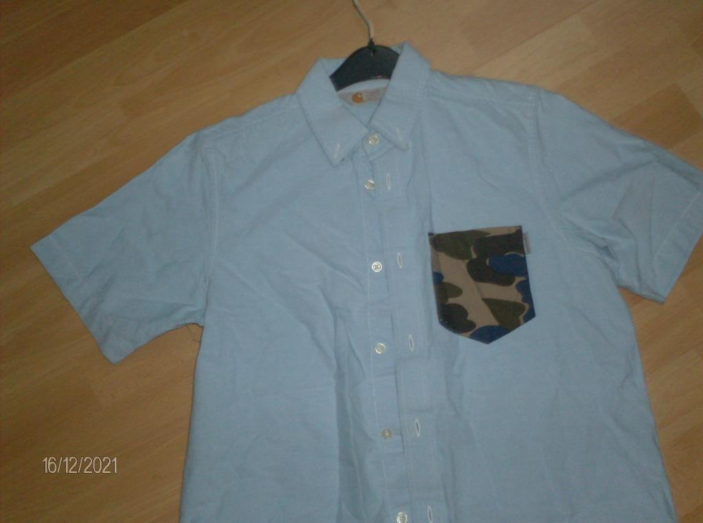 HEMD BLAUW KORTE MOUW MERK CARHARTT - MAAT S, Kleding | Heren, Overhemden, Ophalen of Verzenden, Gedragen, Blauw, Carhartt