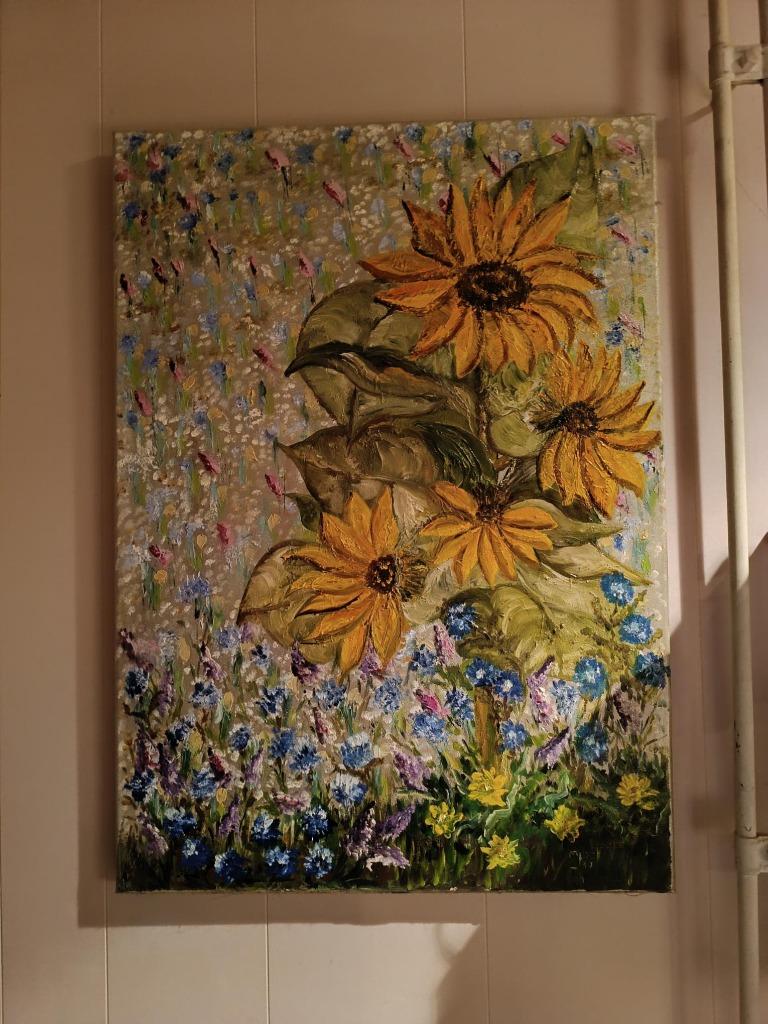 schilderij zonnebloem, Antiek en Kunst, Kunst | Schilderijen | Klassiek, Ophalen