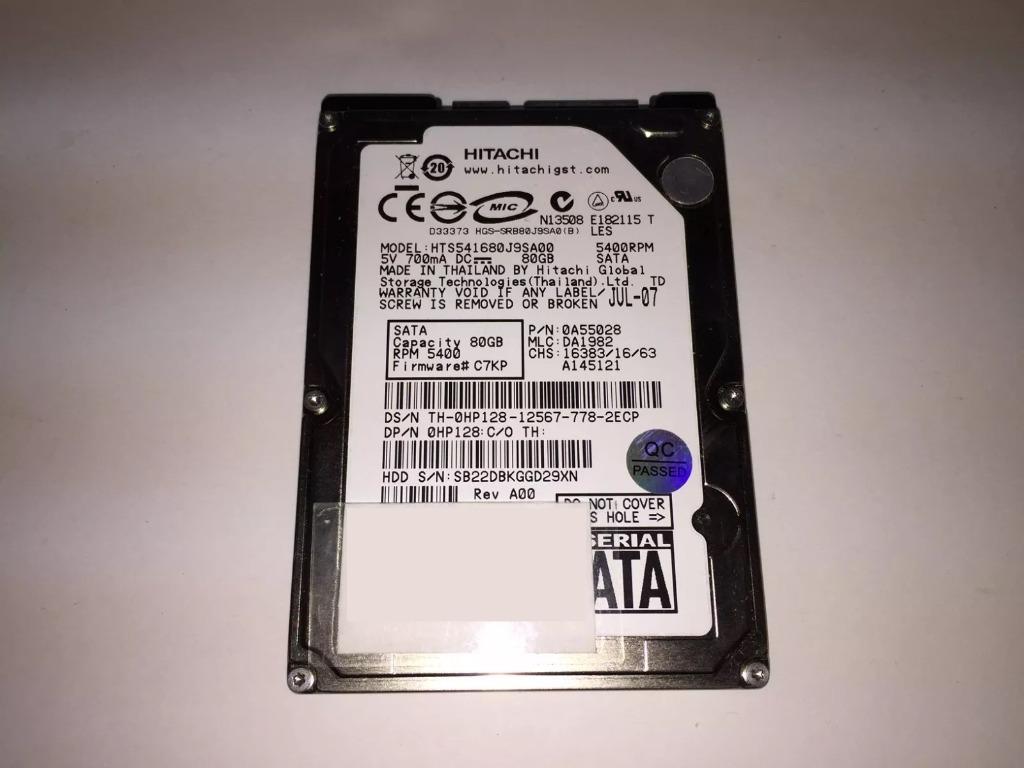 HD Hitachi 80GB, Computers en Software, Harde schijven, Gebruikt, Laptop, Intern, SSD, SATA, Ophalen of Verzenden