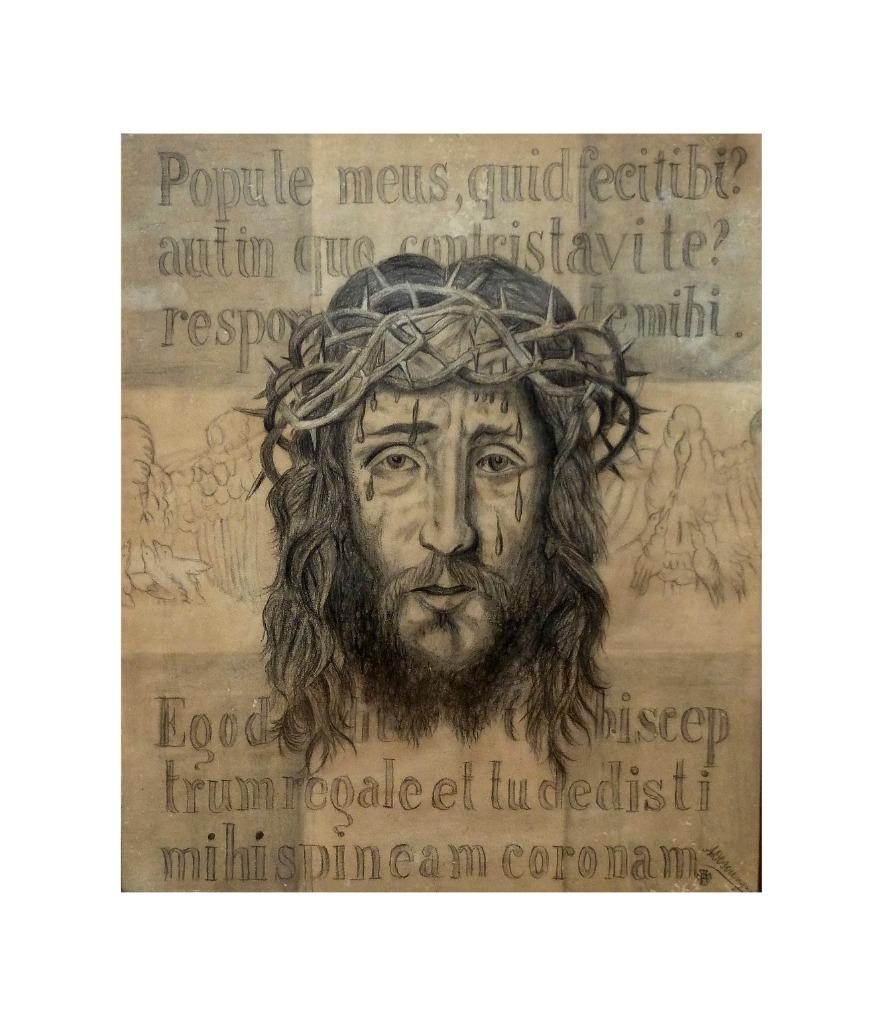 Jésus-Christ avec couronne d'épines - dessin au crayon, Antiquités & Art, Antiquités | Objets religieux, Enlèvement