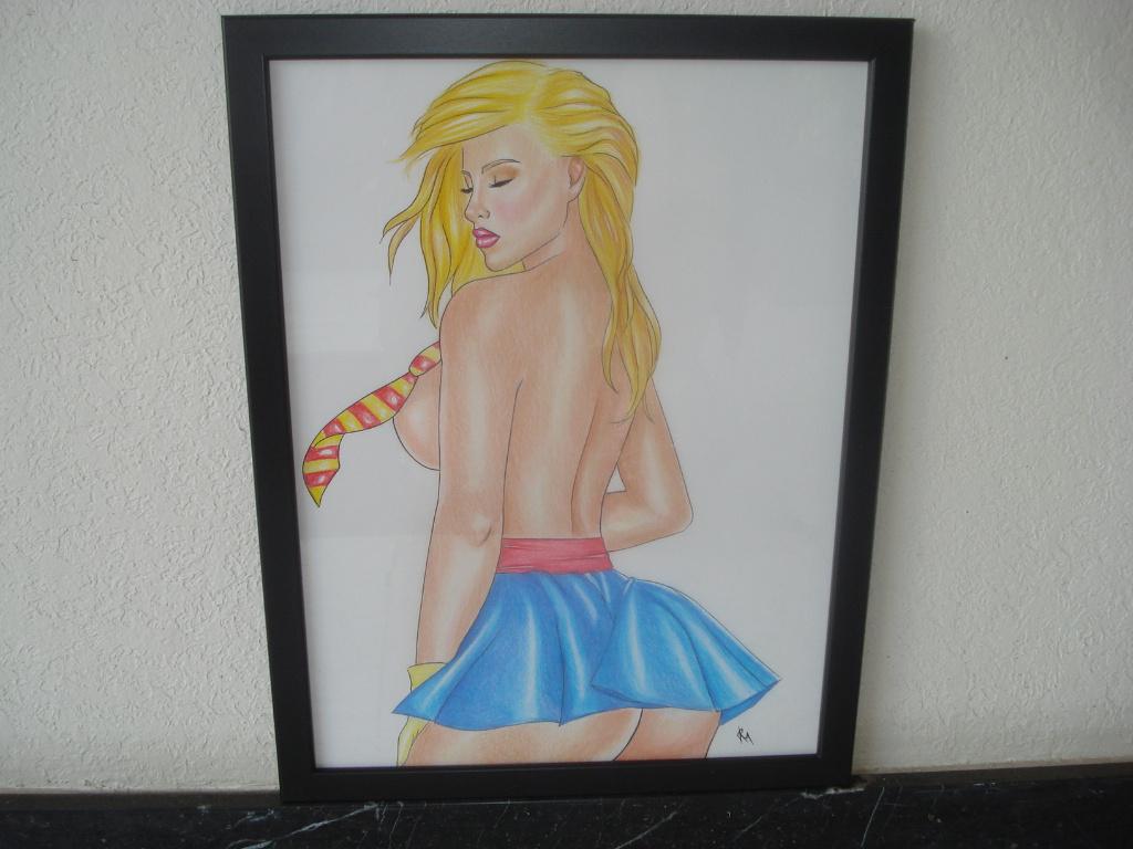 Supergirl Sexy Dessin Original Ed Benes Studio DC Comics Sig, Neuf, Enlèvement ou Envoi, Rectangulaire vertical, Avec cadre