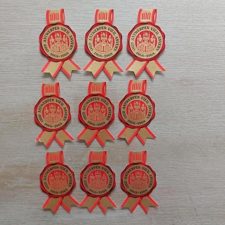 9 labels sigaren Oud Antwerpen 1868-1968, Verzamelen, Ophalen of Verzenden, Zo goed als nieuw