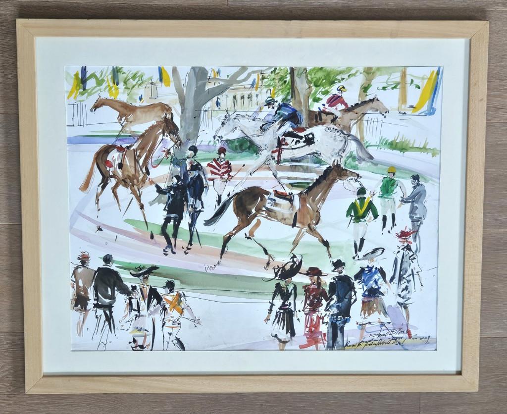 Aquarelle de Joël Blanc: Chevaux, Hippodrome de Longchamp, Antiquités & Art, Art | Peinture | Classique, Enlèvement