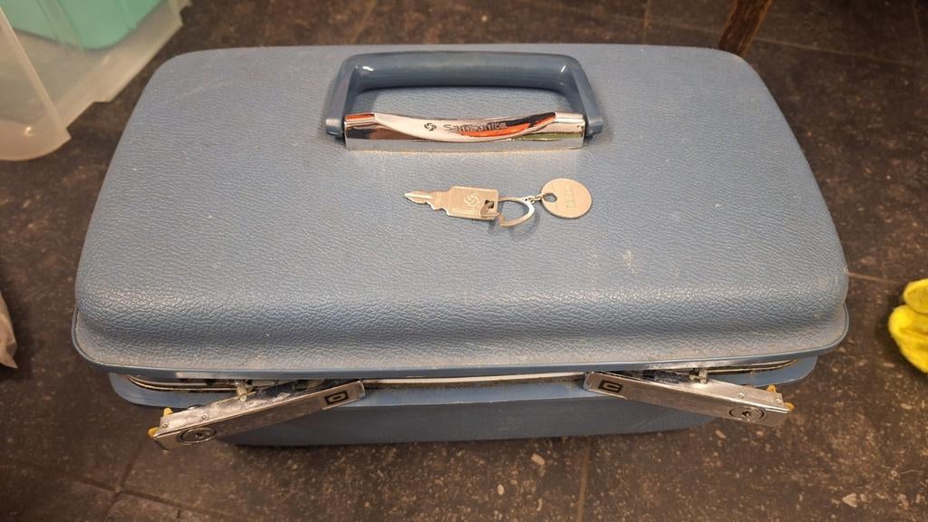 Vintage Samsonite vanity case beauty case hardshell blue, Ophalen, Zo goed als nieuw