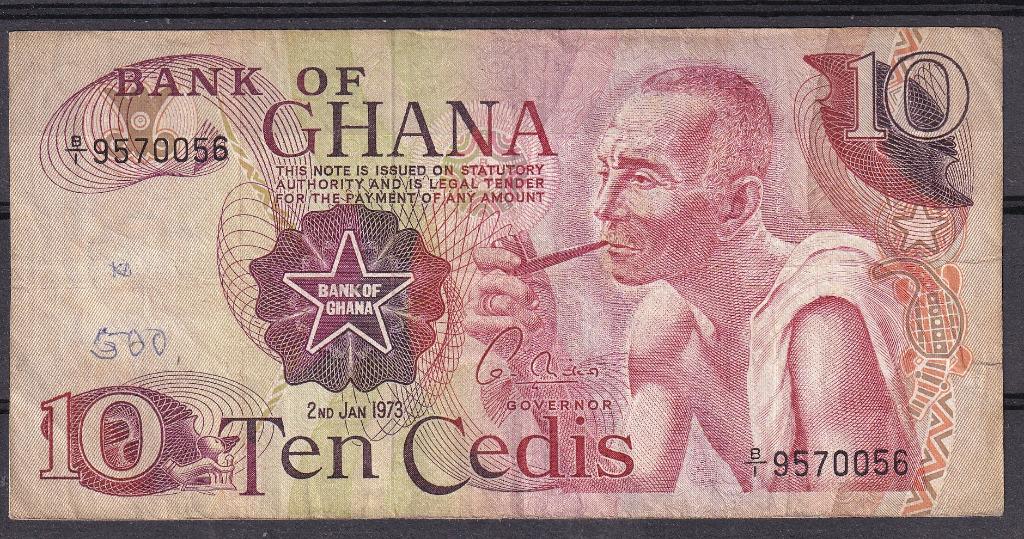 Ghana 10 Cedis 1973 VF graffiti, Ophalen of Verzenden, Overige landen, Los biljet