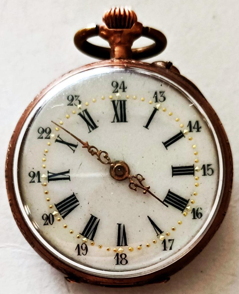 Montre de poche dame vintage mécanique en cuivre, à réparer, Enlèvement ou Envoi, Utilisé