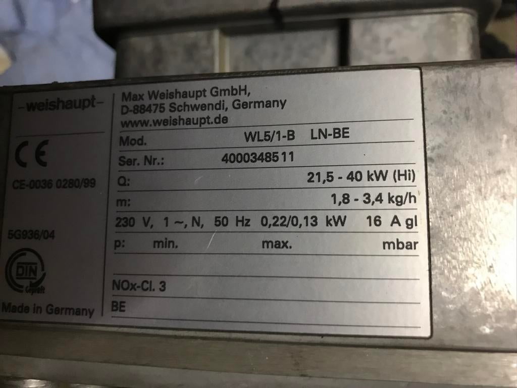 Weishaupt WL5/1-B van 21,5 -40kw, Doe-het-zelf en Bouw, Ophalen of Verzenden, Gebruikt