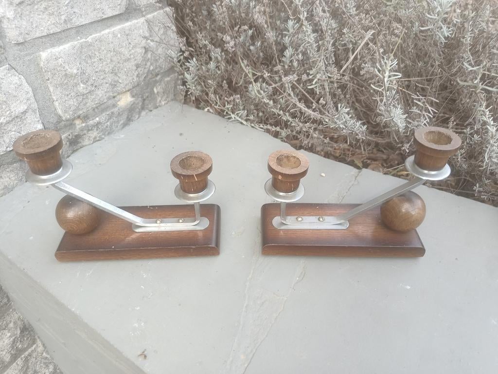 Retro houten art deco kaarsenhouders, Ophalen of Verzenden
