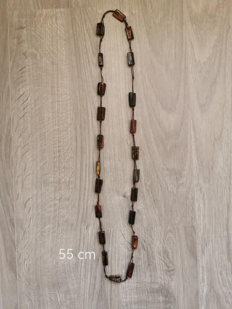 Lange ketting met stenen - 55cm, Bijoux, Sacs & Beauté, Enlèvement ou Envoi, Utilisé, Brun, Pierre ou Minéral