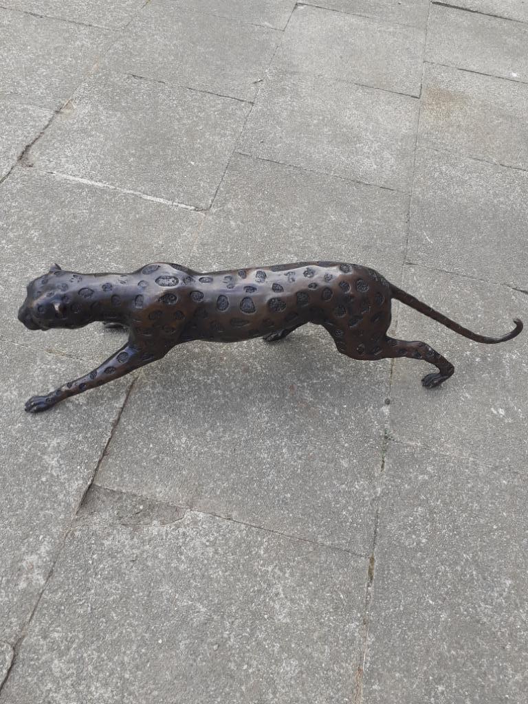 Schitterende panter in brons Cartier-stijl (dierlijk brons), Ophalen of Verzenden, Gebruikt, Wild dier, Beeldje of Figuurtje