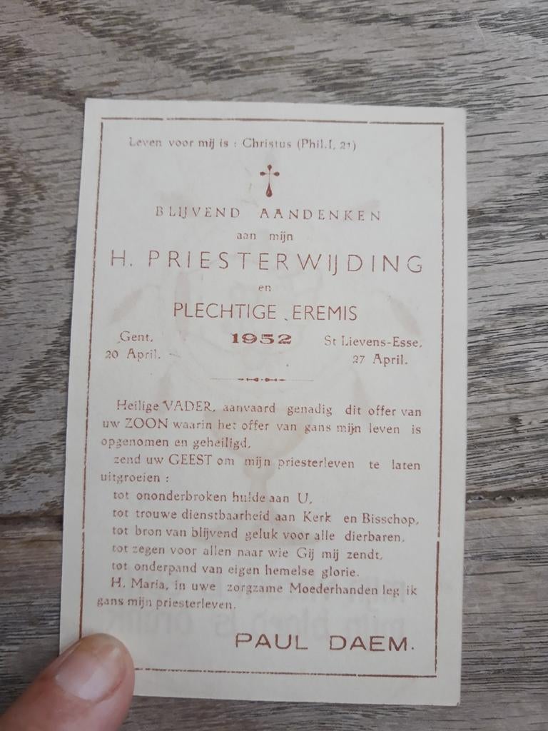 Priesterwijding, 1952, Paul Daem, Gent- St.-Lievens Esse, Ophalen of Verzenden