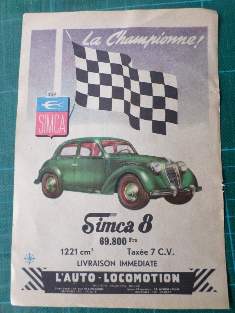 Simca 8 - publicité papier - 1951, Verzamelen, Ophalen of Verzenden, Gebruikt, Overige typen