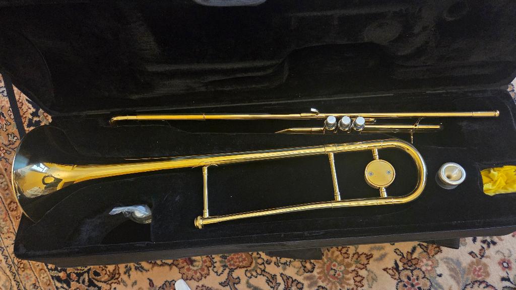 Trombone à piston, Musique & Instruments, Instruments à vent | Trombones, Enlèvement, Comme neuf, Autres types, Avec valise