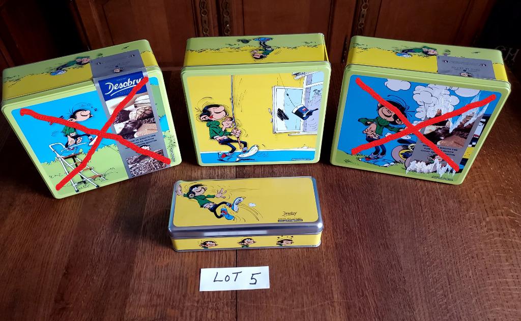 Gaston Lagaffe. Lot 5. Boîtes en fer., Enlèvement ou Envoi, Utilisé, Biscuits