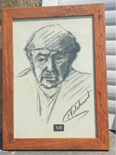 fusain homme signe piet volckaert, Antiquités & Art, Art | Dessins & Photographie, Enlèvement ou Envoi