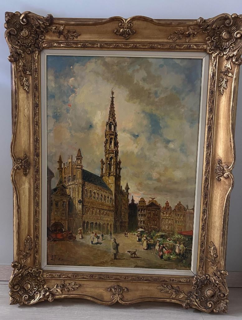 Schilderij Louis Titz – stadszicht – gesigneerd, Ophalen