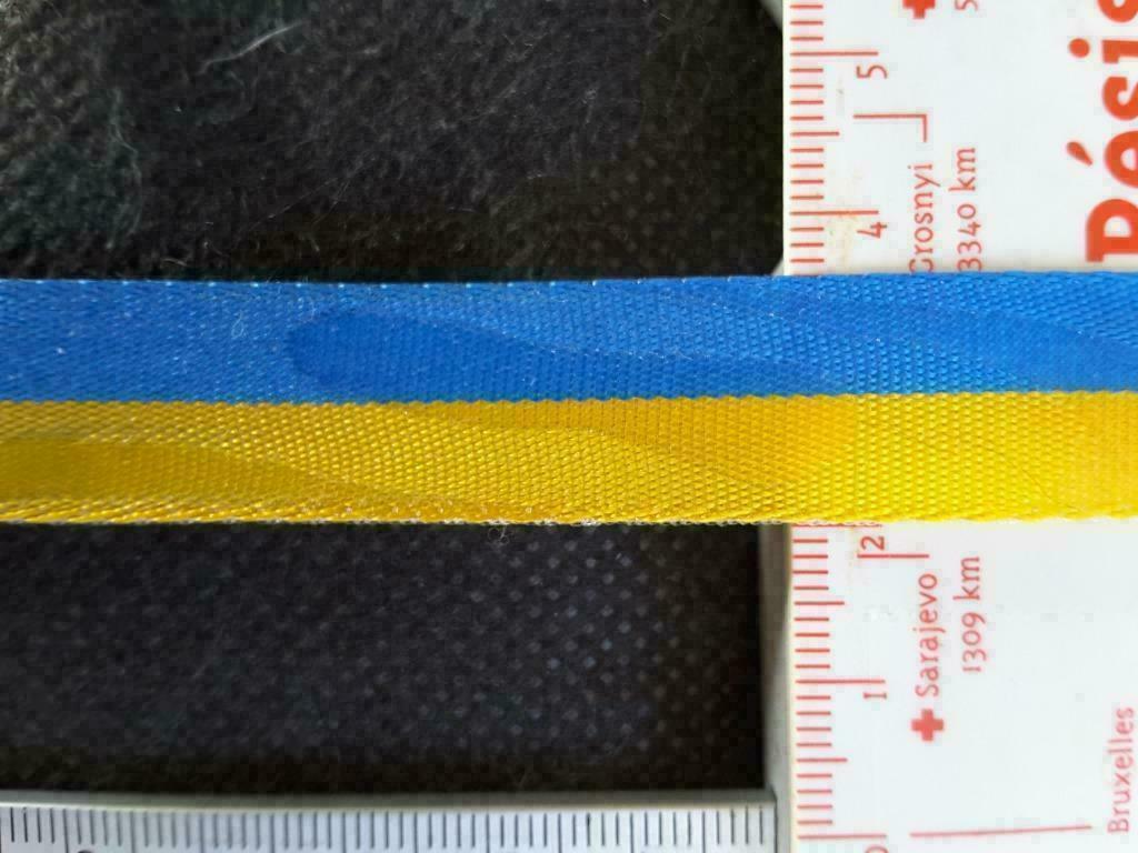 ruban bicolore bleu et jaune 16 mm Ukraine en tissu lavable, Enlèvement ou Envoi, Neuf, Ruban, Bande ou Élastique