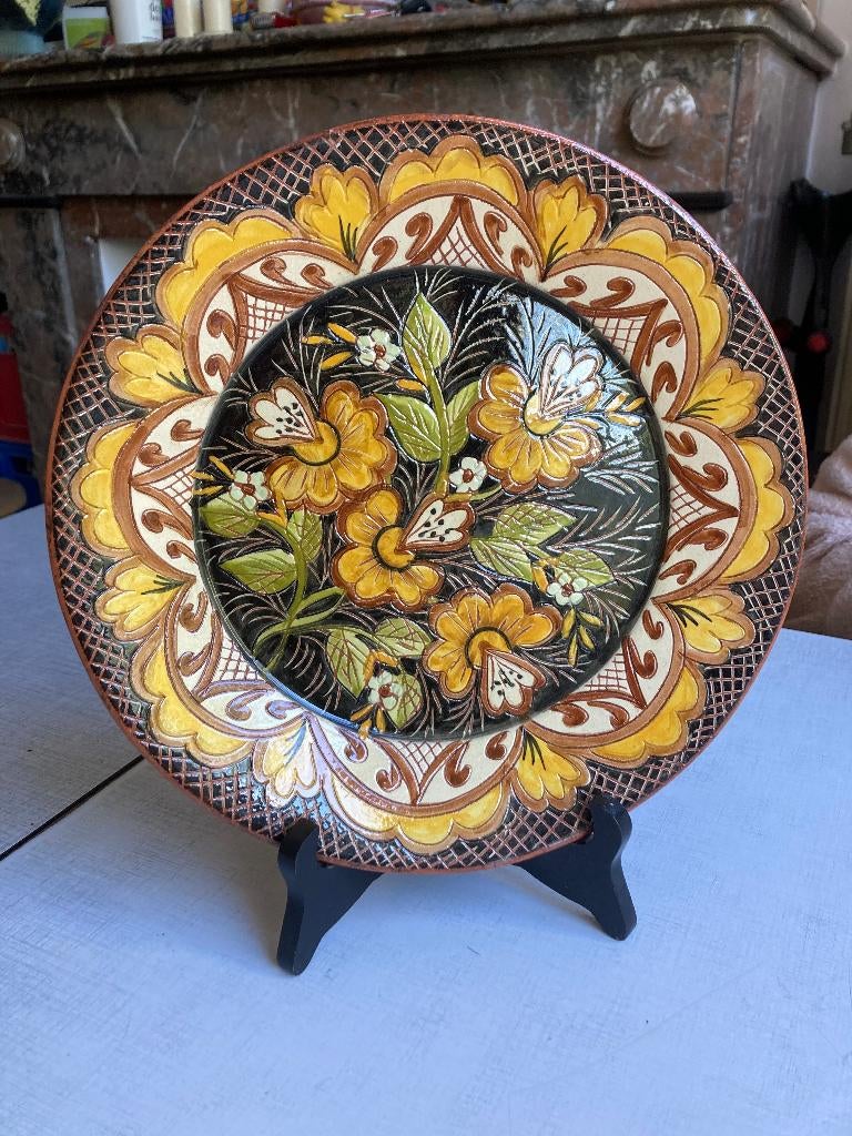 Assiette de décoration + pied, Ophalen of Verzenden