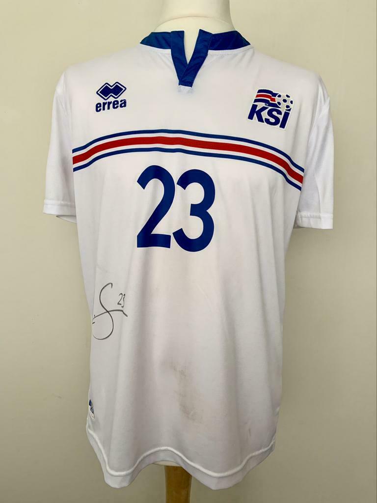 KSI Iceland 2015-2016 home Skulason match worn shirt, Sports & Fitness, Football, Taille M, Enlèvement ou Envoi, Utilisé, Maillot
