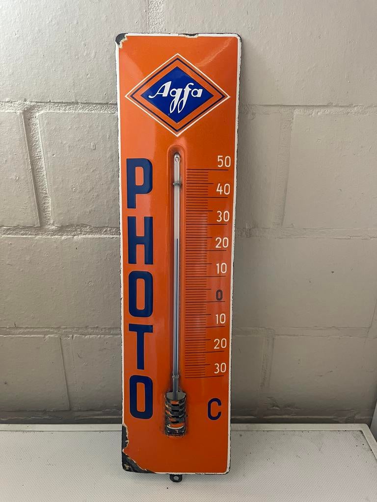 Agfa thermometer emaille Germany 1957  werkende orig buis, Ophalen, Zo goed als nieuw