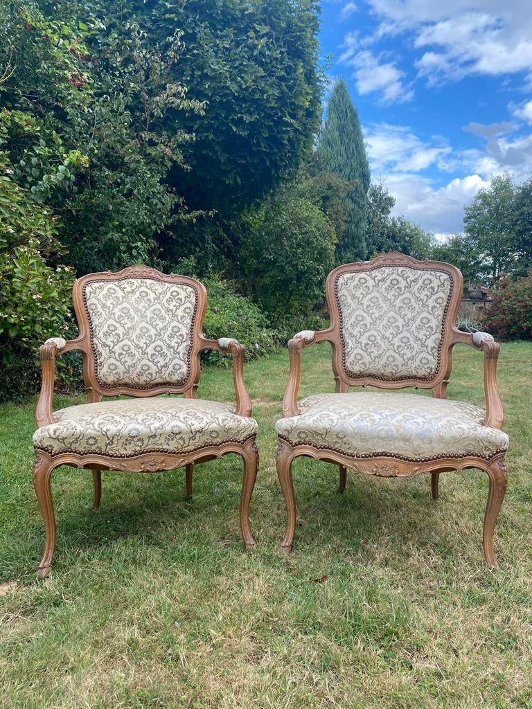 Deux fauteuils en chêne style Louis XV, Huis en Inrichting, Fauteuils, Ophalen, Zo goed als nieuw