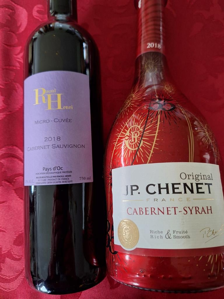 1fles Cabernet  en Syrah, 2018  JP Chenet, Ophalen, Frankrijk, Zo goed als nieuw, Rode wijn