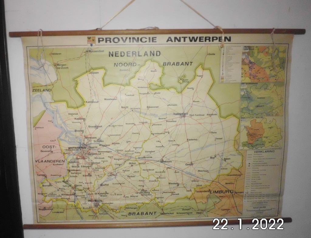 Mooie wandkaart provincie antwerpen jaren 60, Ophalen of Verzenden, Gebruikt