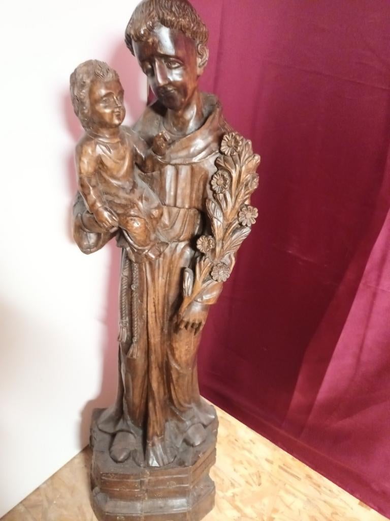 Te koop houten beeld anthonius hoogte 167 cm massief jaren, Antiek en Kunst, Ophalen