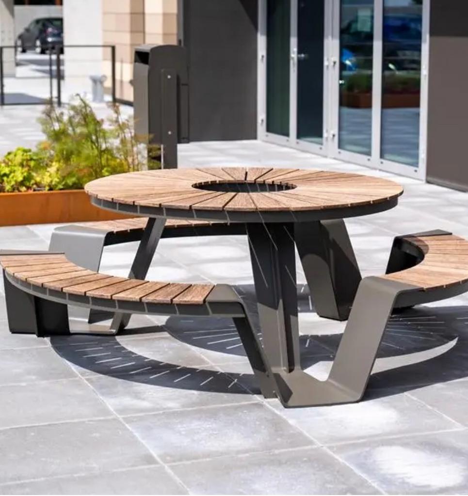 Ronde picknick tafel met zitbank cortenstaal, Tuin en Terras, Ophalen, Nieuw, Rond, Staal