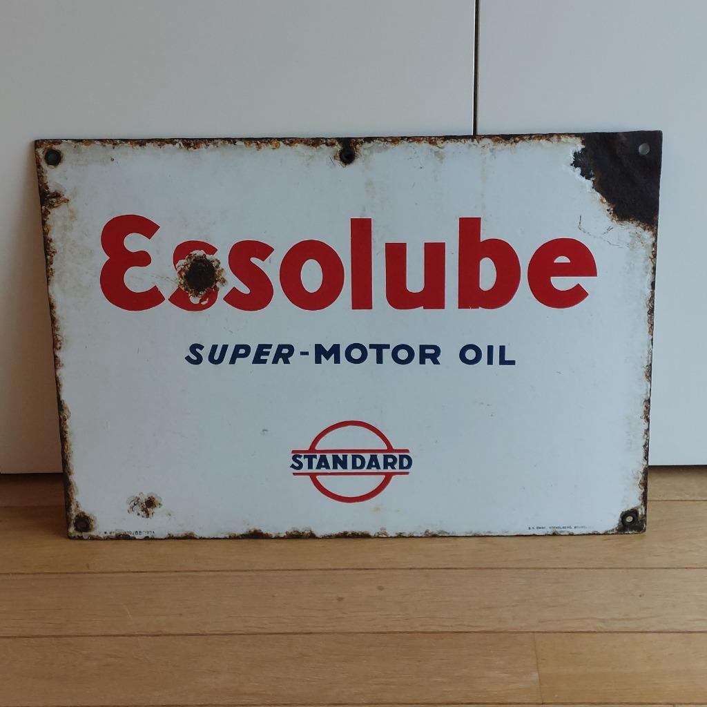 Essolube standard Oil dubbelzijdig emaille bord 1934, Verzamelen, Ophalen, Reclamebord