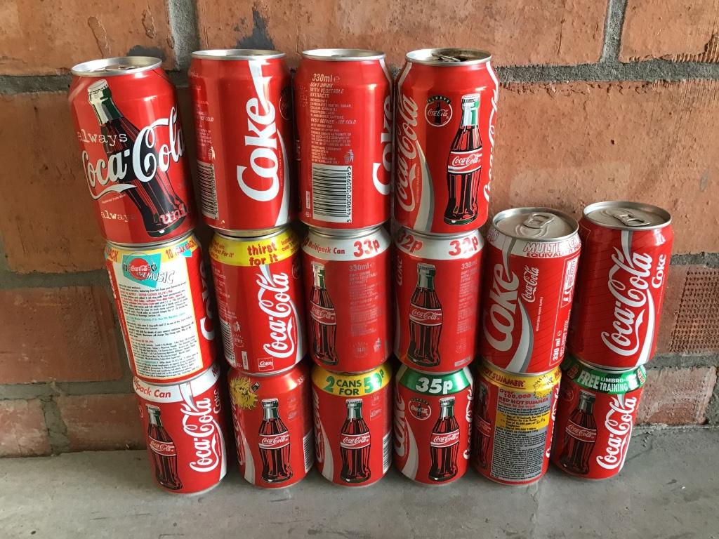 Coca-Cola 16 verschillende Engelse blikjes, Enlèvement ou Envoi, Utilisé, Emballage