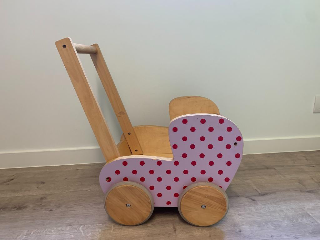 ♫ Houten poppenwagen, Ophalen, Gebruikt, Duw- of Trekspeelgoed