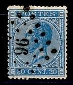 Belg. 1865 - Leopold I nr 18, Verzenden, Gestempeld
