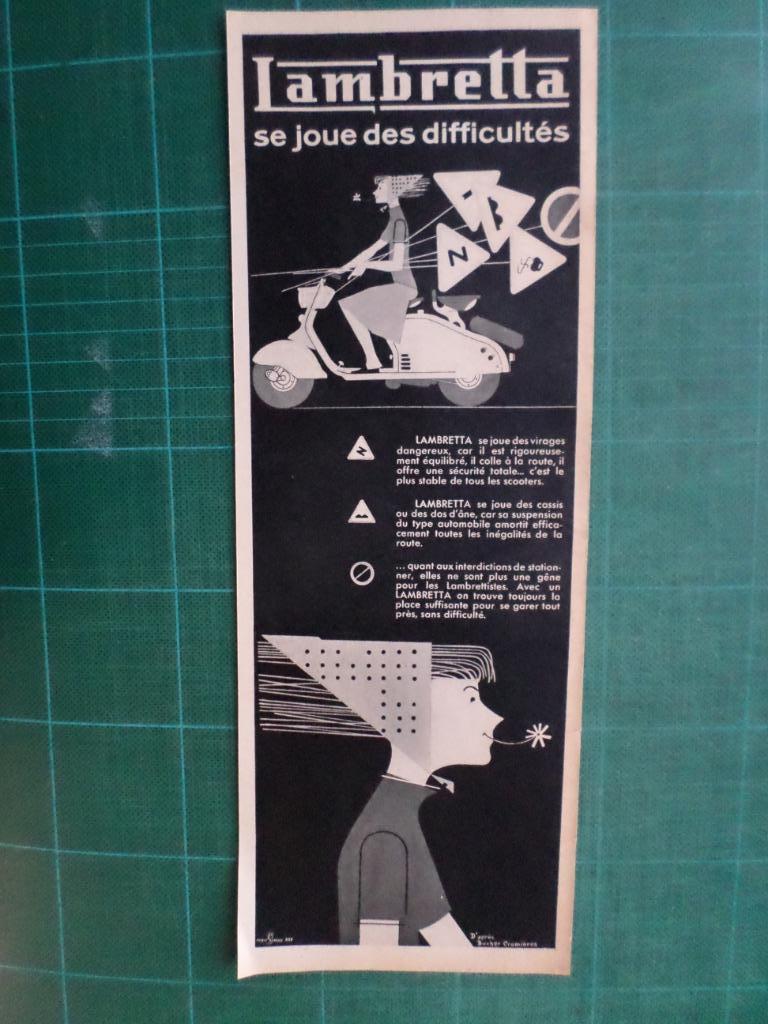 Lambretta scooter - publicité papier - 1957, Ophalen of Verzenden, Gebruikt, Overige typen