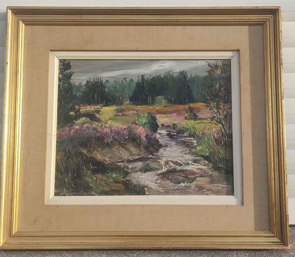 Huile sur panneau pont de l eau rouge signe Albert zamarra, Ophalen of Verzenden