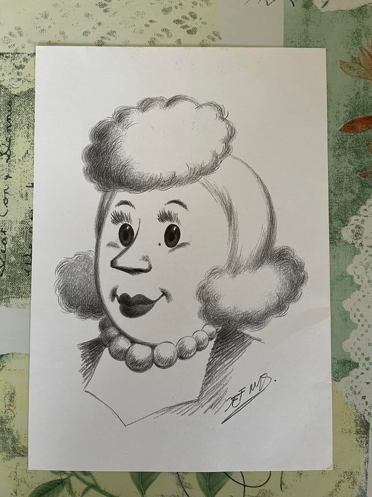 Potloodtekening Jef Nys Jommeke (moeder Marie), Verzamelen, Ophalen of Verzenden