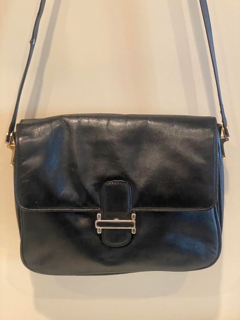 Vintage schouder-en crossbody tas in nappa leer, Handtassen en Accessoires, Tassen | Schoudertassen, Ophalen of Verzenden, Leer